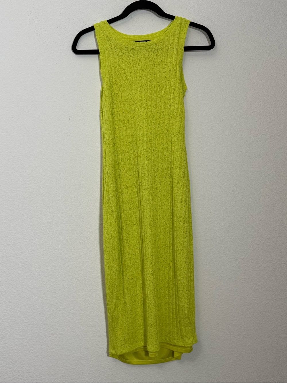 Reserved Neon Lime Textured Knit Midi Dress Sleeveless Y2K Club Kid Bodycon